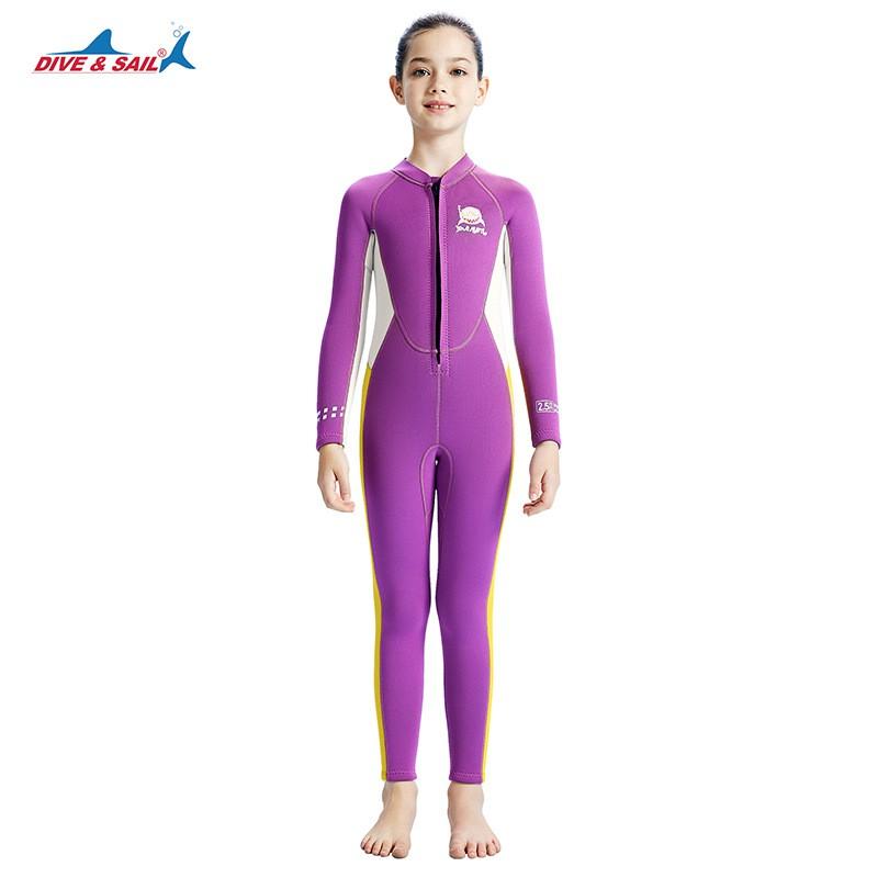 2.5mm Kids Girls Neoprene Wetsuit Full Body Long Sleeve Snorkeling Surfing Swimming Warmth UV Protection