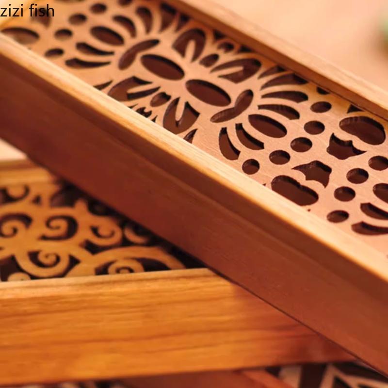 Rectangular Hollow Wood Plate Dry Ice Tray Wood Box Dim Sum Dish Dining Plates Dessert Plate Sushi Plates Fruit Bowl Snack Tray