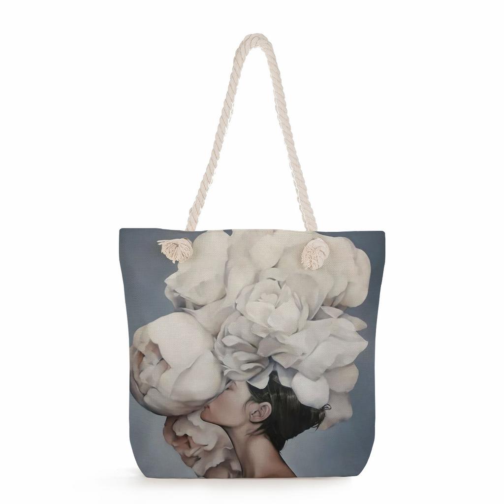 Flower Woman Print Thick Rope Single-shoulder Beach Bag 7213