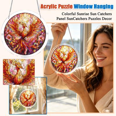 Acrylic Sun Catcher Window Hanging Ornament 2D Stained Glass Style Phoenix Design Decorative Suncatcher with Chain for Indoor Outdoor Use