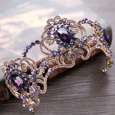 Nieuwe Europese en Amerikaanse Bruidshoofddeksels Paarse Water Diamant Kristal Kroon Haarband Bruiloftsaccessoires Kroon Haaraccessoire