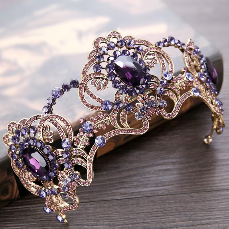 New European and American Bridal Headwear Purple Water Diamond Crystal Crown Headband Wedding Accessories Crown Hair Accessory