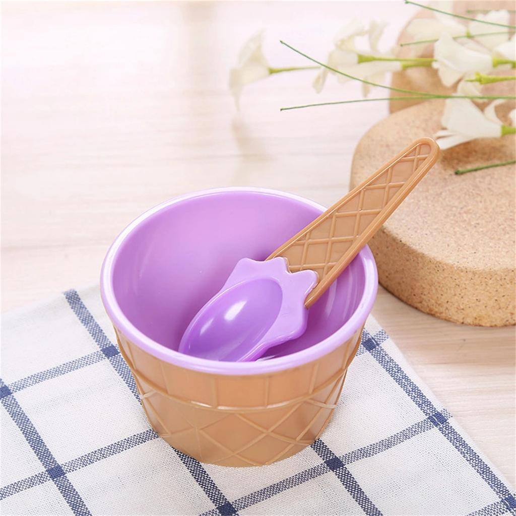 Plastic Kids Ice Cream Bowl with Spoon Set Durable Lightweight Design Suitable for Everyday Use and Outdoor Activities