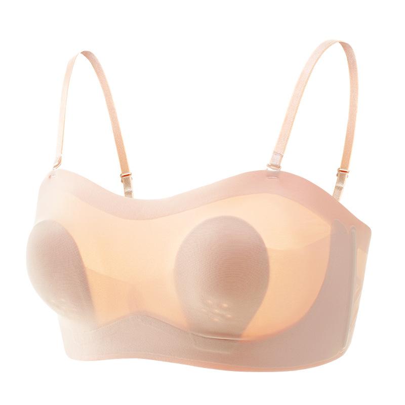Skin Tone Seamless Bandeau Bra Breathable Invisible Strapless Lingerie with Adjustable Straps S розовый