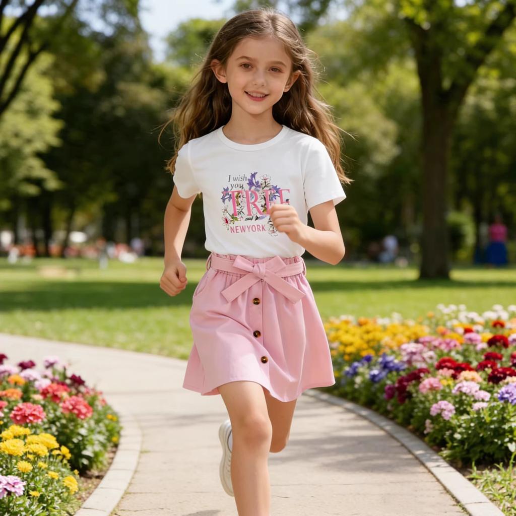 Girls' Fashion Two-Piece Summer Children's Sweet Princess Top + Skirt Set
