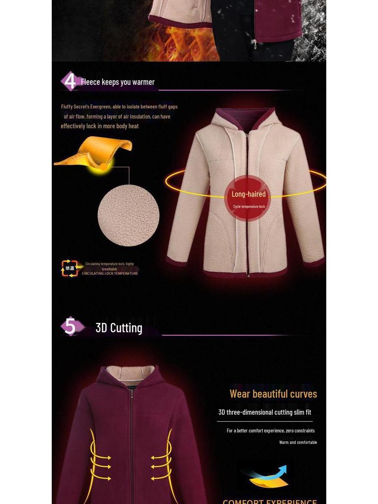 Damen Fleece-gefütterte Kapuzen-Sweatshirtjacke für Mittelalte & Ältere - Oma Herbstbekleidung