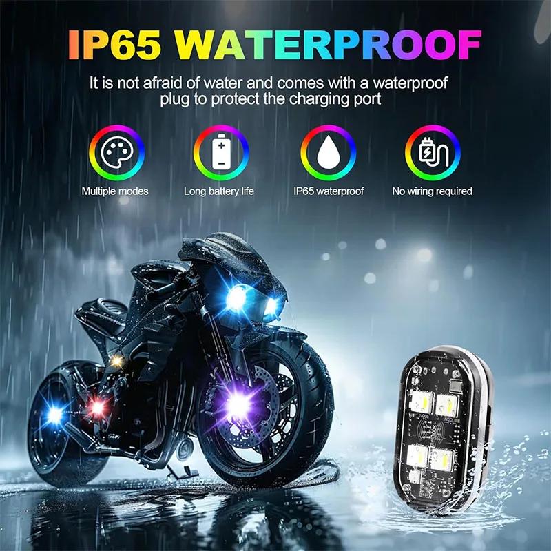 1/4/8pcs Wireless LED Strobe Lights with Remote Control RGB Motorcycle Anti-collision Warn Light Car LED Flashing Signal Lamp
