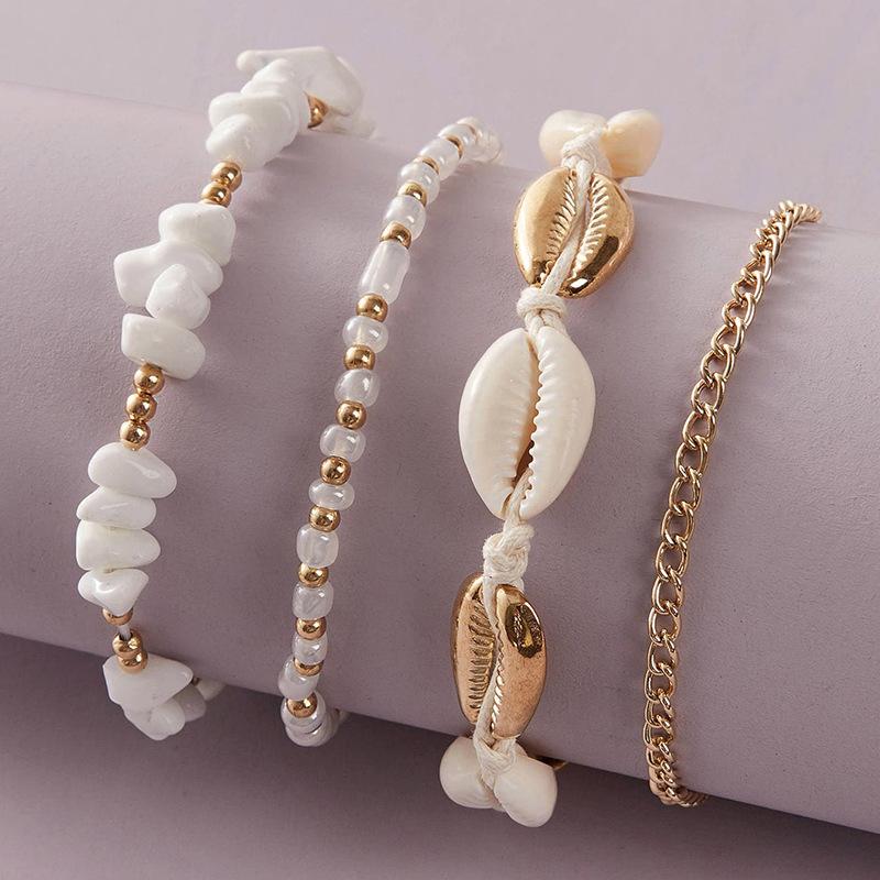 Summer Beach Crushed Stone Chain Anklet Set For Women Boho Shell Charm Ankle Bracelet On The Leg Handmade Fashion Jewelry