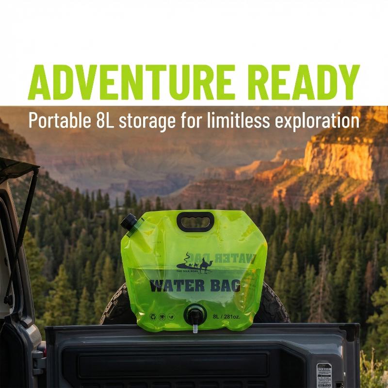 8L Portable Camping Water Storage Bag Folding Water Carrier Jug with Faucet Leakproof Lightweight for Backpacking Picnic Travel
