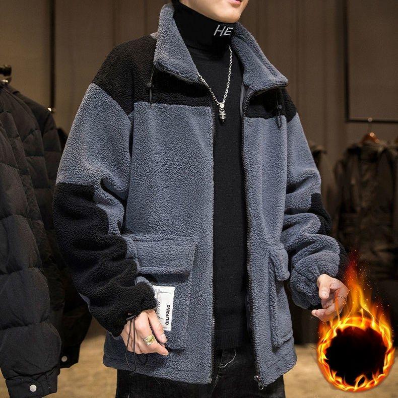 Herrpäls Fuskpäls Vinter Förtjockad Fluffig Långärmad Varm Ytterkläder Lyx Patchwork Jacka Vindtät Rockar