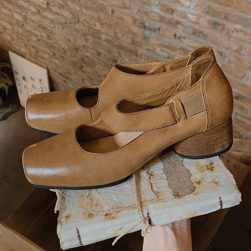 Women Mary Jance Shoes Square Toe Designer Shoes Fashion Heeled Sandals 2025 Elegant Dress Ballet Pumps Mujer Zapatillas
