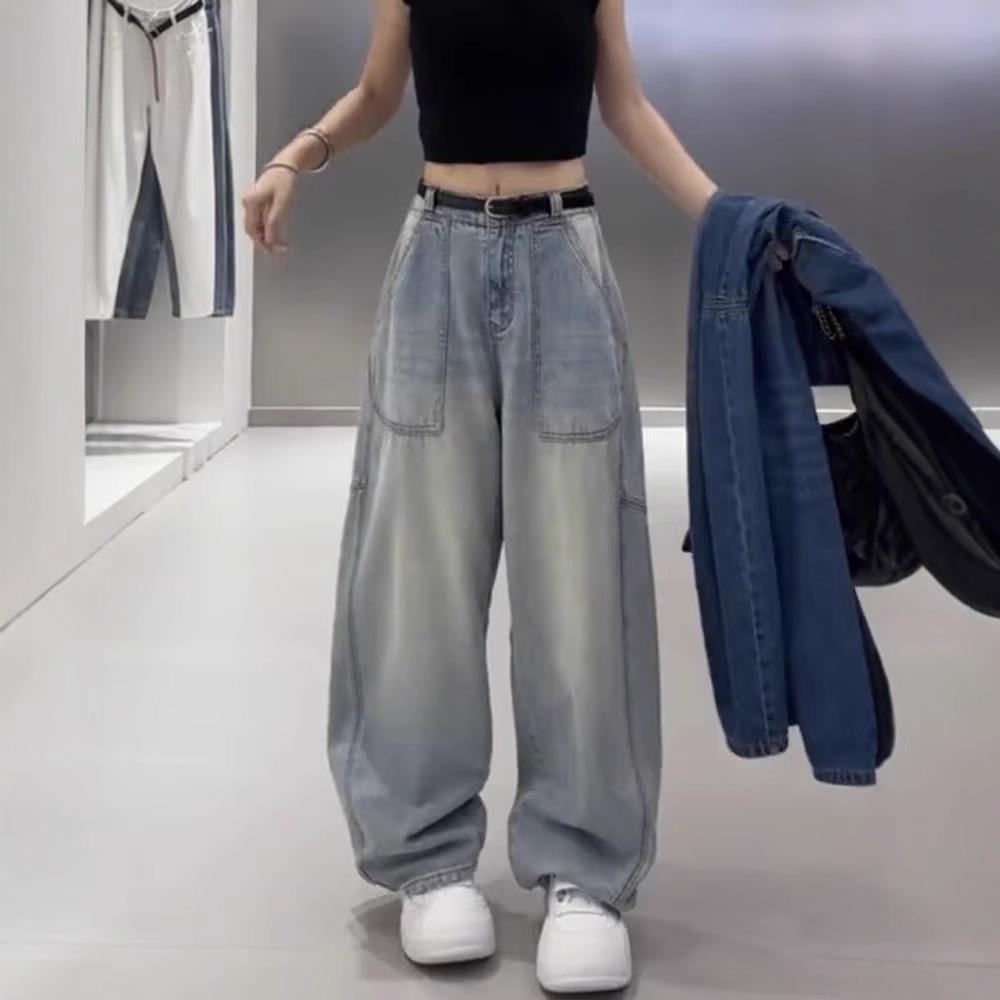 

Plus Size Retro American Women s High Waist Slimming Wide Leg Jeans L
