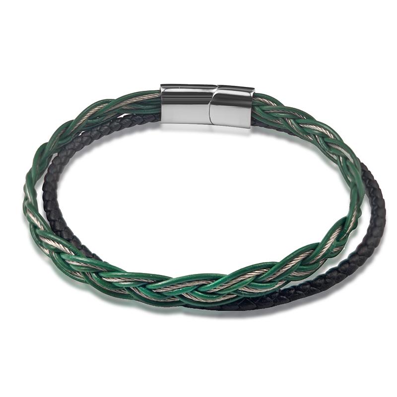 

Fashion Braided Brown/Black/Blue/Green Leather Bracelet Men Women Magnetic Clasps Charm Bracelets Pulseras Male Female Jewelry 22cm зелений