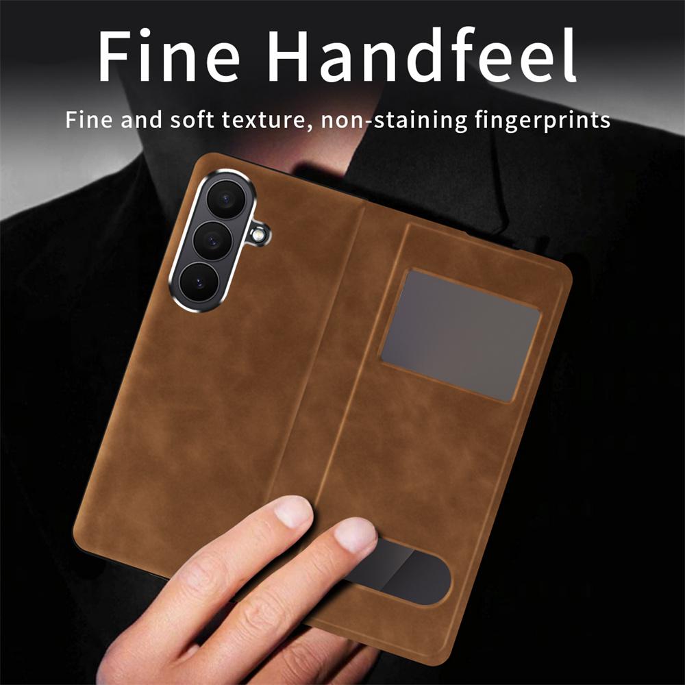 Solid Color Flip Leather Phone Case For Samsung Galaxy Z Fold 7 5G Fold7 Holder Design Protective Shell Protection Back Cover