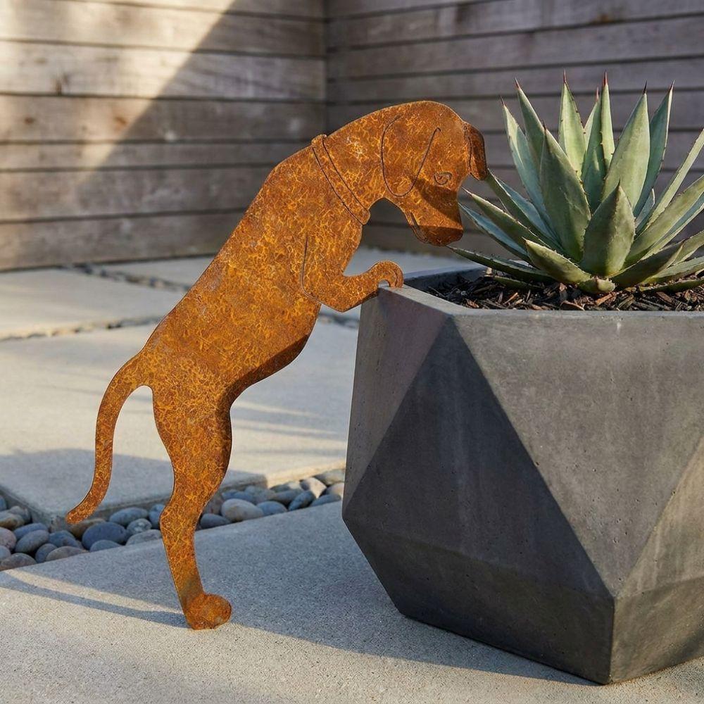 Vintage Metall Hund Gartenstatue Rustikale Tier Silhouette Gartenstatue Außenhof Dekoration
