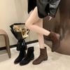 Leather Square Toe Elegant High Heels Winter Modern Boots Zipper Concise Luxury Runway Classics Ins Ankle Boots