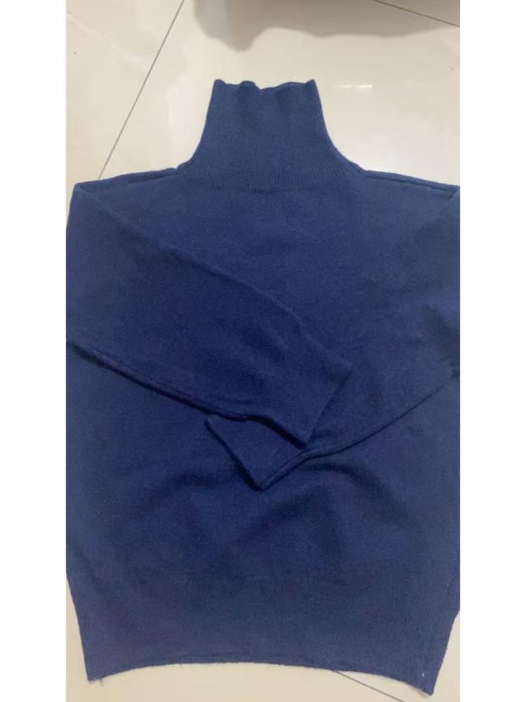 Damski sweter z dzianiny prążkowanej z wysokim dekoltem, z długim rękawem, przytulny, gruby pulower