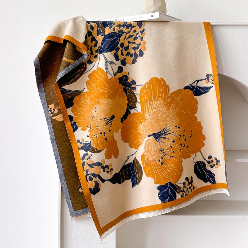Girl Style Mori Contrasting Colors Double-Sided Imitation Cashmere Scarf Winter High-End Warm Shawl