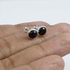 Round Black Onyx Stud Earrings, 925 Sterling Silver Studs, Tiny Onyx Studs, Anniversary Gift, December Birthstone, Handmade Studs