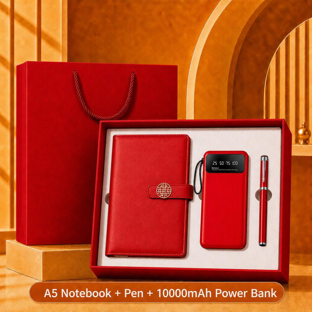 Custom Logo 7-in-1 Business Gift Set Power Bank Bluetooth Speaker Vacuum Flask 304 Stainless Steel Silver Gift Box