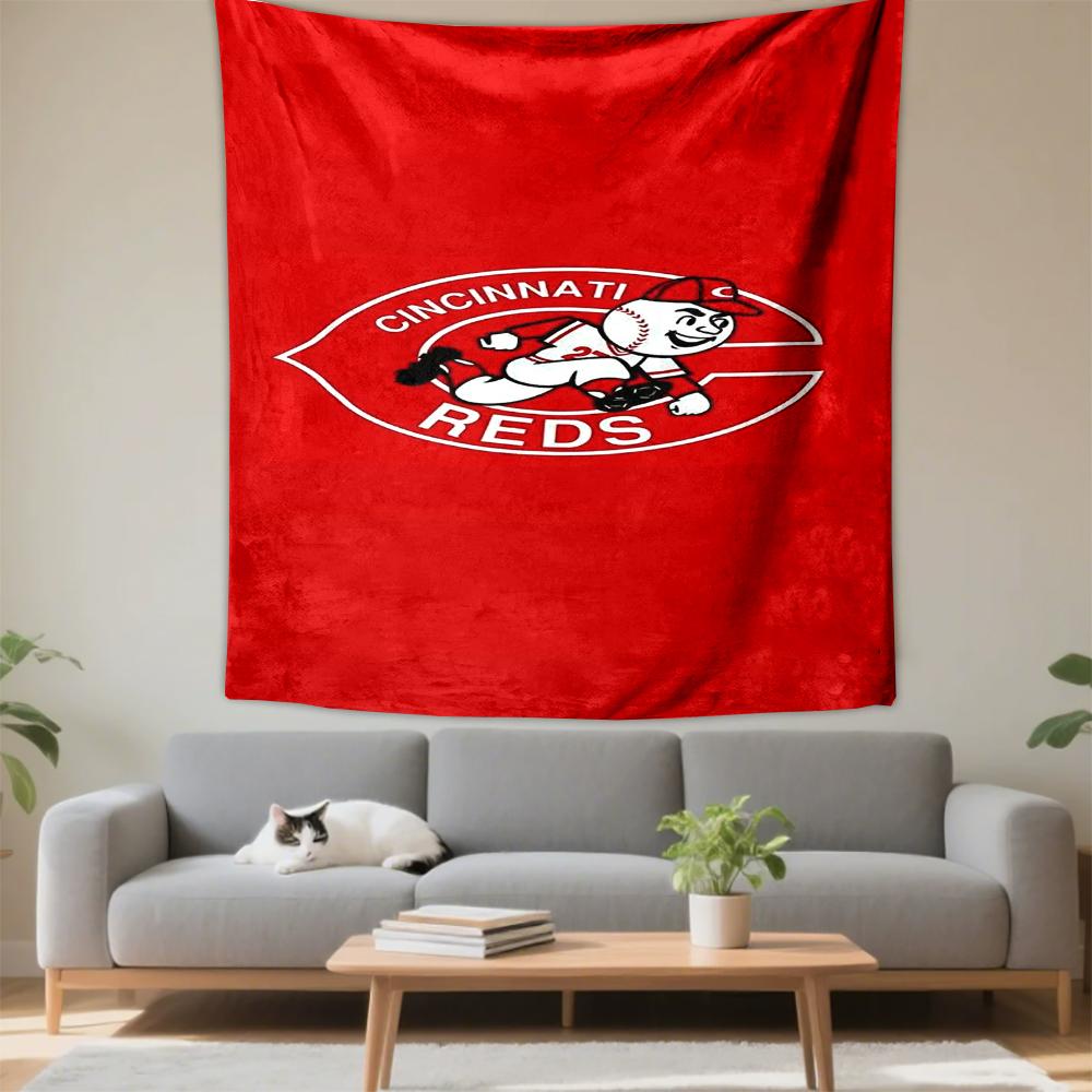 Cincinnati Reds Logo with Mascot Design Patterned tapestry for bedroom and living room home decor
