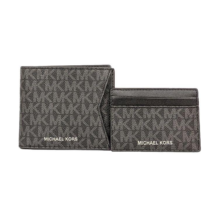 Michael Kors Classic Short Vintage Monogram Canvas Three-In-One Wallet Men Wallet Black 36H9LGFF7B-BLACK