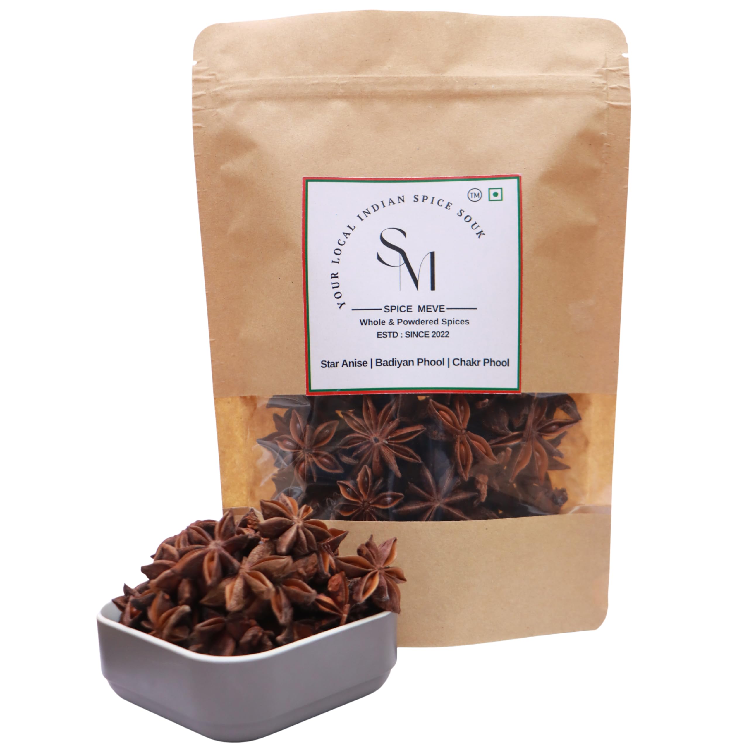 Spice Meve Star Anise Badiyan Phool - Whole Aromatic Spice for Cooking - Imported Chakri Phool 50 gm