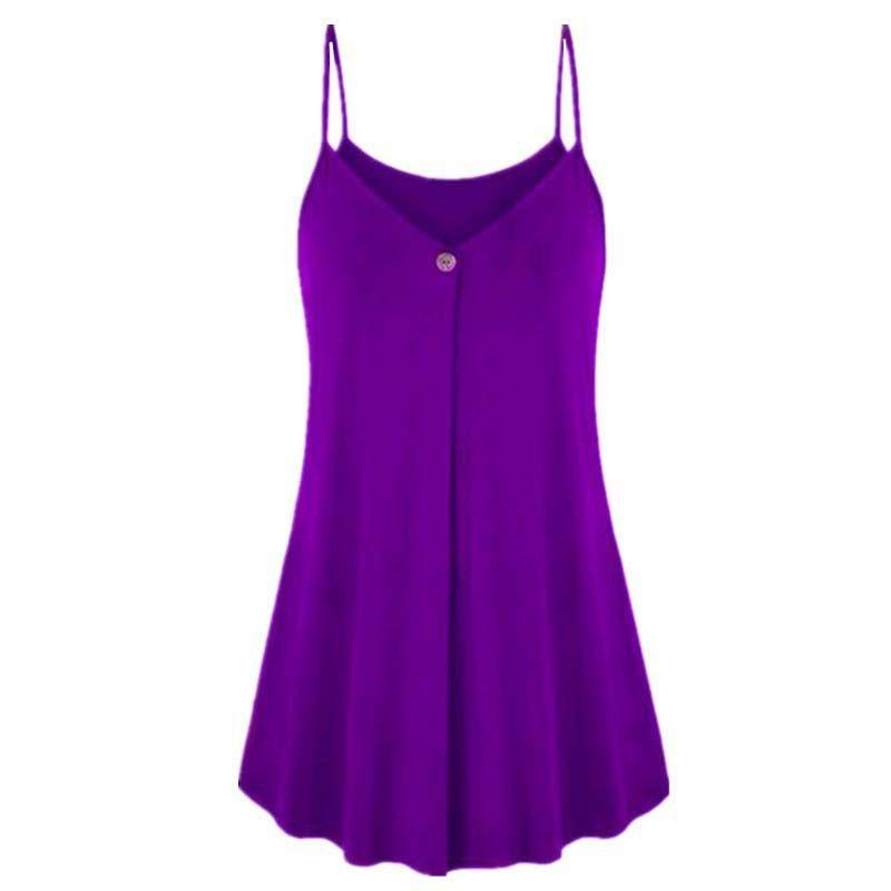Elegant Women's Fashion Summer Plus V-neck Sleeveless Button Loose Hem T Shirt