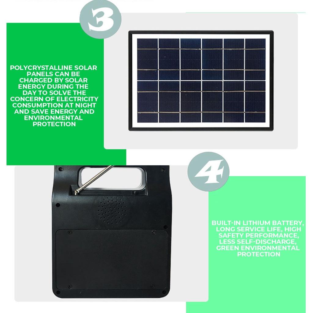 5W USB Charger Home System Solar Power Panel Generator Kit FM bluetooth Speaker with 6V 3 LED Bulbs Light Outdoor Lighting