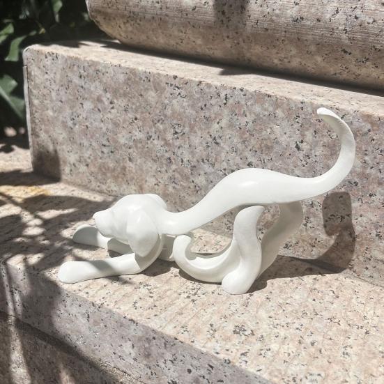 Yousheng Abstract Ribbon Dog Statue White Ribbon Puppy Resin Figurine Sculpture Home Office Desktop Decoration Ornament