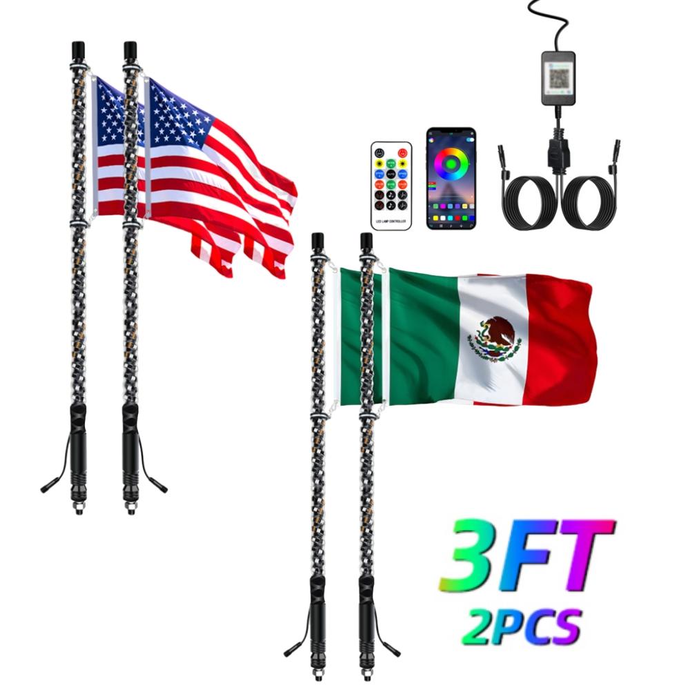 2PCS 90cm Antenas LED For RZR RGB Neon Strip Phone Control Strips LED Lights 3ft Flag Spiral LED Whip LED Lights for UTV ATV