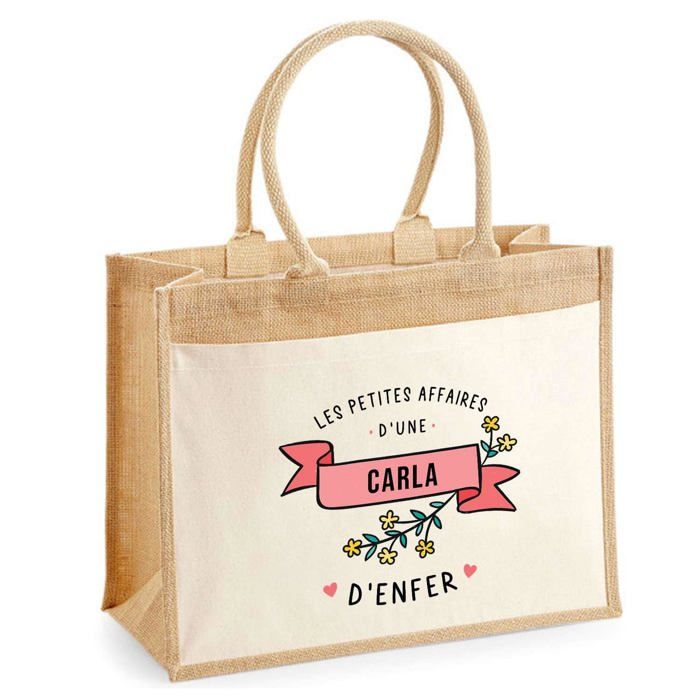 Sac de plage - PLANETEE - jute avec poche Les Affaires d'une Carla d'Enfer - Coton - Multicolore - 43x33 cm