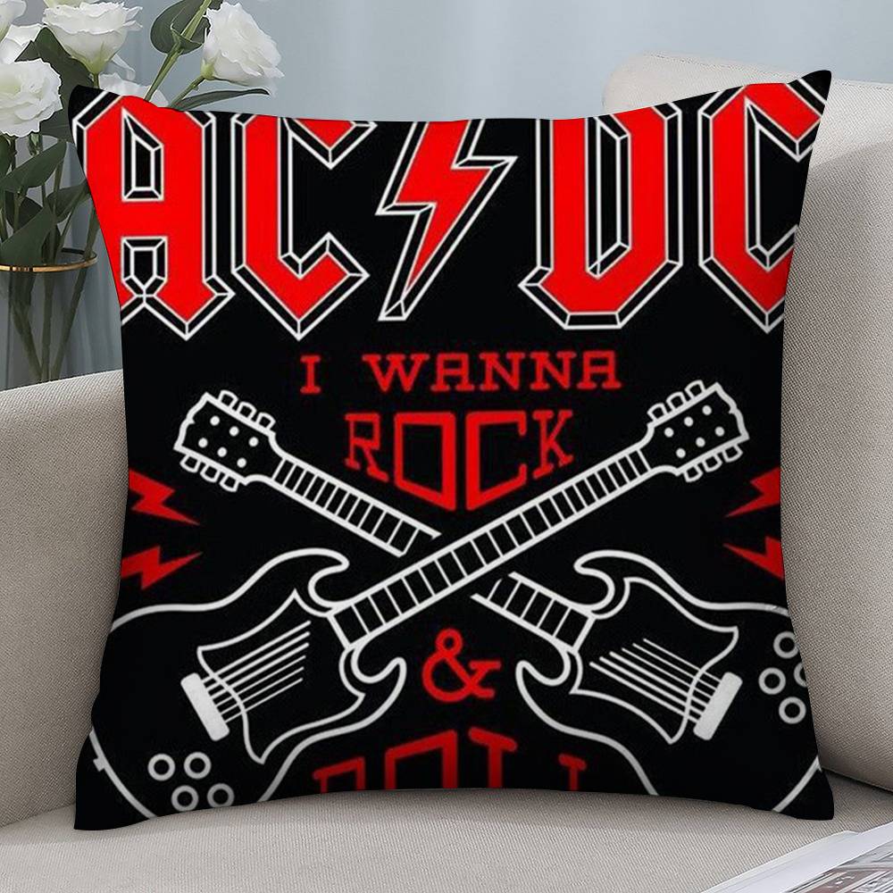 Musik A-ACDC Band Kissenbezug Kurzplüsch Beidseitiger Druck Quadratische Kissenbezüge Sofa Heim Kissen Deko