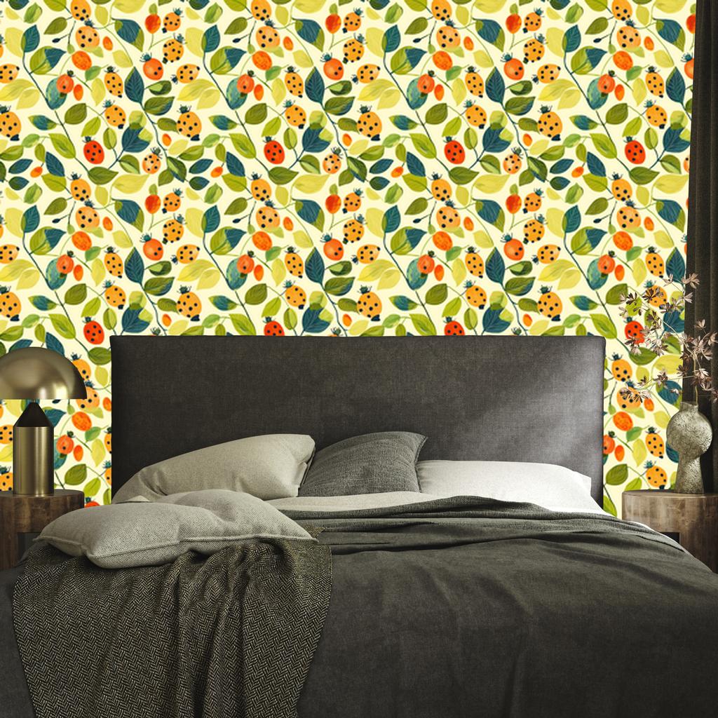 Ladybug Wallpaper Cream and Yellow for Living Room and Bedroom 50x1000