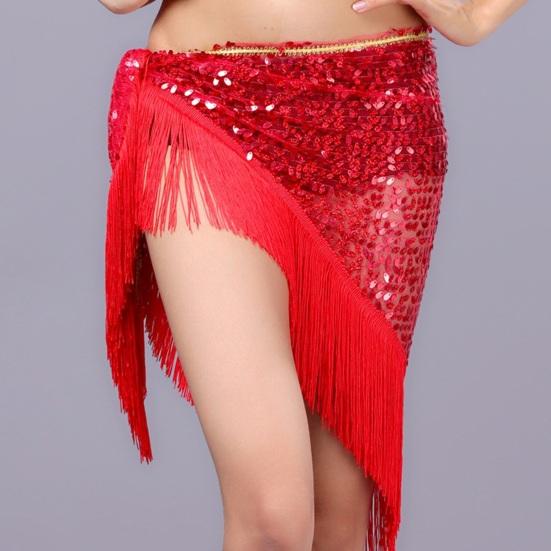 Dámský hip šátek na břišní tance s třásněmi a flitry Trojúhelníkový wrap sukně Pasový řetízek Kostým pro vystoupení na hudebním festivalu