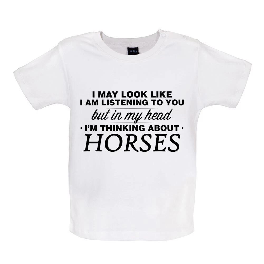 

My Head I m Thinking About Horses - Baby Kids Boys Girls Unisex T-Shirt / Babygrow - Horse Riding 150