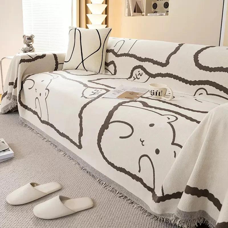 Cute Bear Chenille Jacquard Sofa Cover Cloth Integrated Towel Cartoon Backrest Universal Blanket Dust Cover Thickened Cushionmat