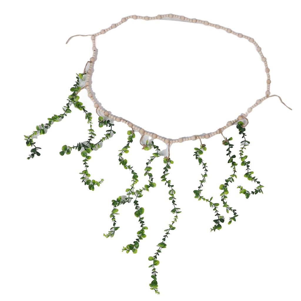 Hanging Photo Display Holder Wall Decor Wooden Bead Garland Realistic Eucalyptus Leaf Photo Display 