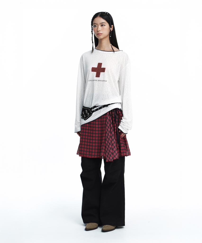 Rough Neck Asymmetrical Tie Skirt Red