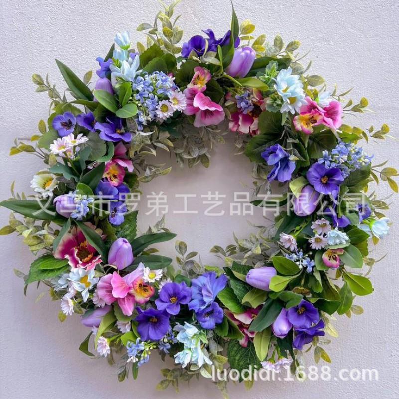 Easter Wreath Decor With Artificial Daisies Sunflowers Door Wall Hanging Home Party Decoration