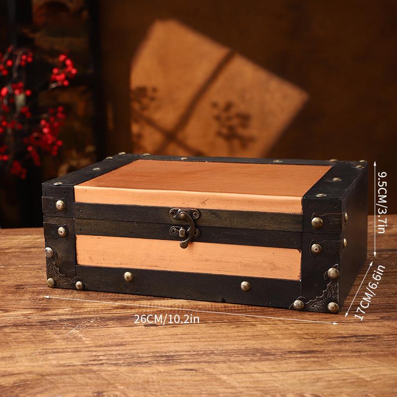 Wooden Treasure Chest Portable Vintage Distressed Storage Trunk Handbag For Jewelry Toys Storage Box Organizer Photo Props