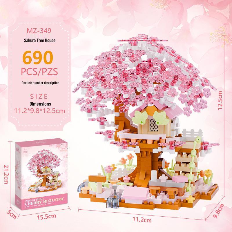 Lego Cherry Blossom Tree Cabin Building Set: DIY Peach Blossom Bouquet & Handmade Ornaments for Girls