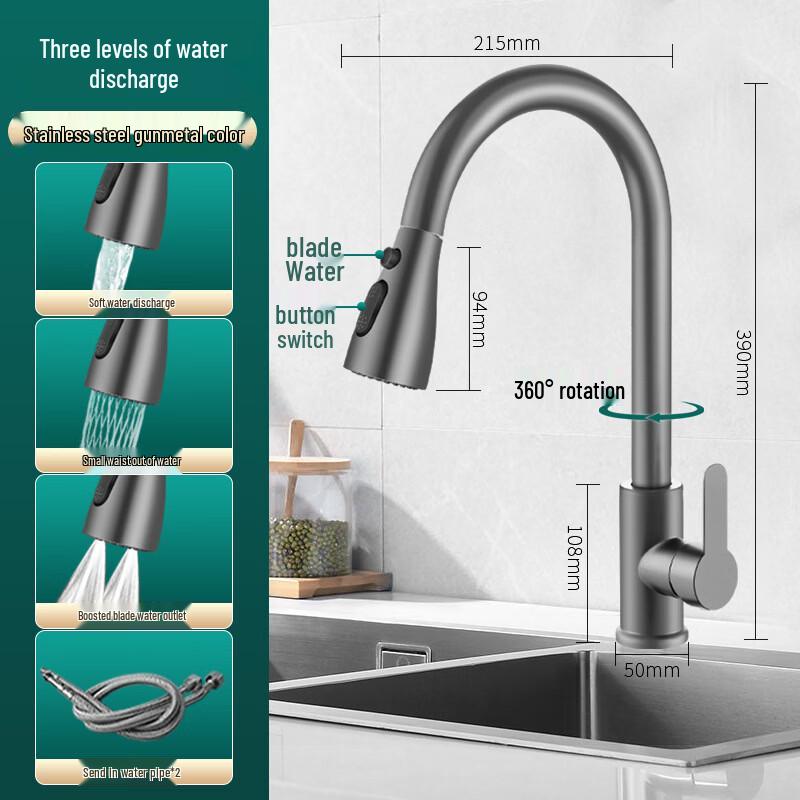 

TLXT Wall-Mounted Pull-Out Kitchen Faucet