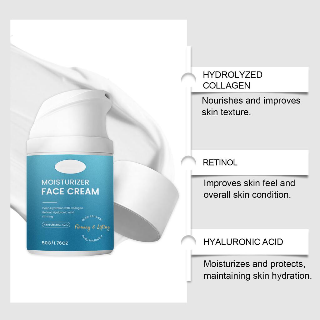 Collagen Moisturizing Facial Cream: Hydrates, Soothes, Improves Dryness, Even Out Skin Tone, Locks In Moisture, Brightens Skin.