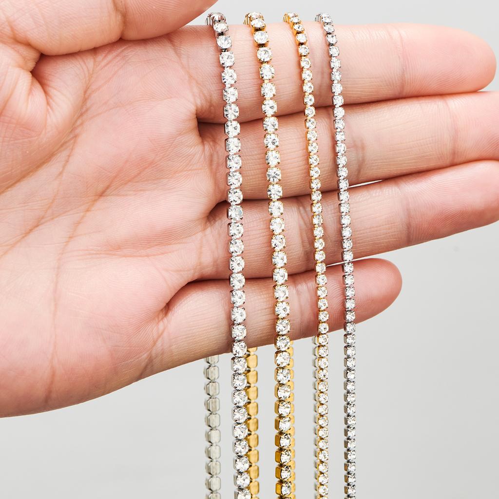 2/3/mm Width Stainless Steel Zircon Chain Bracelet Chain Gold/Silver color For Women Jewelry Wholesales