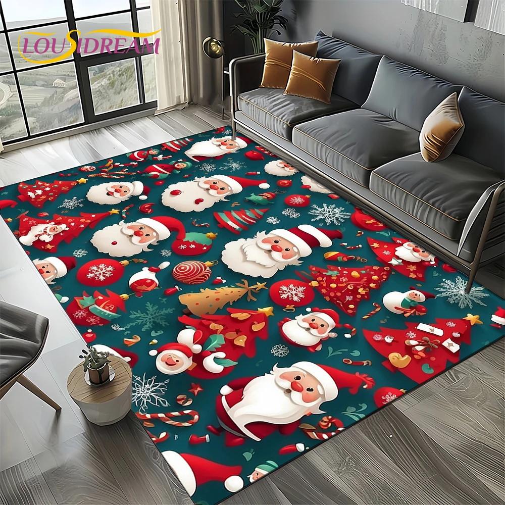 2025 Merry Christmas Tree Santa Claus,New Year Fairy Tale Gift Carpet Rug for Home Bedroom Sofa Doormat Decor,Non-slip Floor Mat