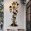 Vintage Street Lamp Wall Decal Red Rose Vine Self Adhesive For Living Room Bedroom Home Wall Decor