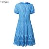 ZANZEA Women Summer Casual Short Sleeve Retro Print Dress