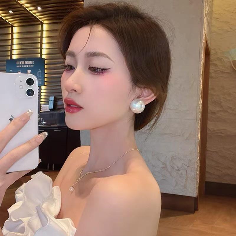 Oversized Alloy Faux Pearl Earrings Statement Drop Earring Studs Women Fashion Jewelry