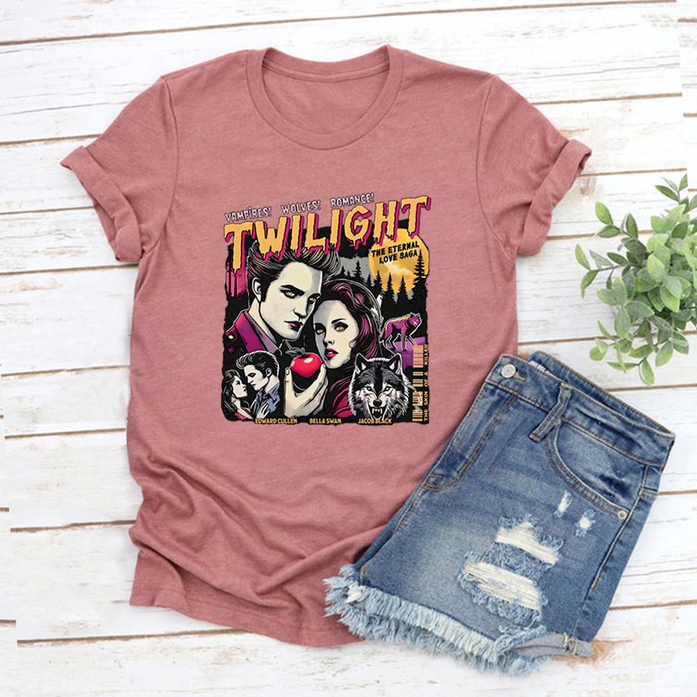 Vintage Koszulka Zmierzch Koszulka dla Fanów Zmierzchu Hołd Koszulki Retro Unisex Krótki Rękaw Koszulka z Wampirami Top Prezent dla Miłośnika Książek